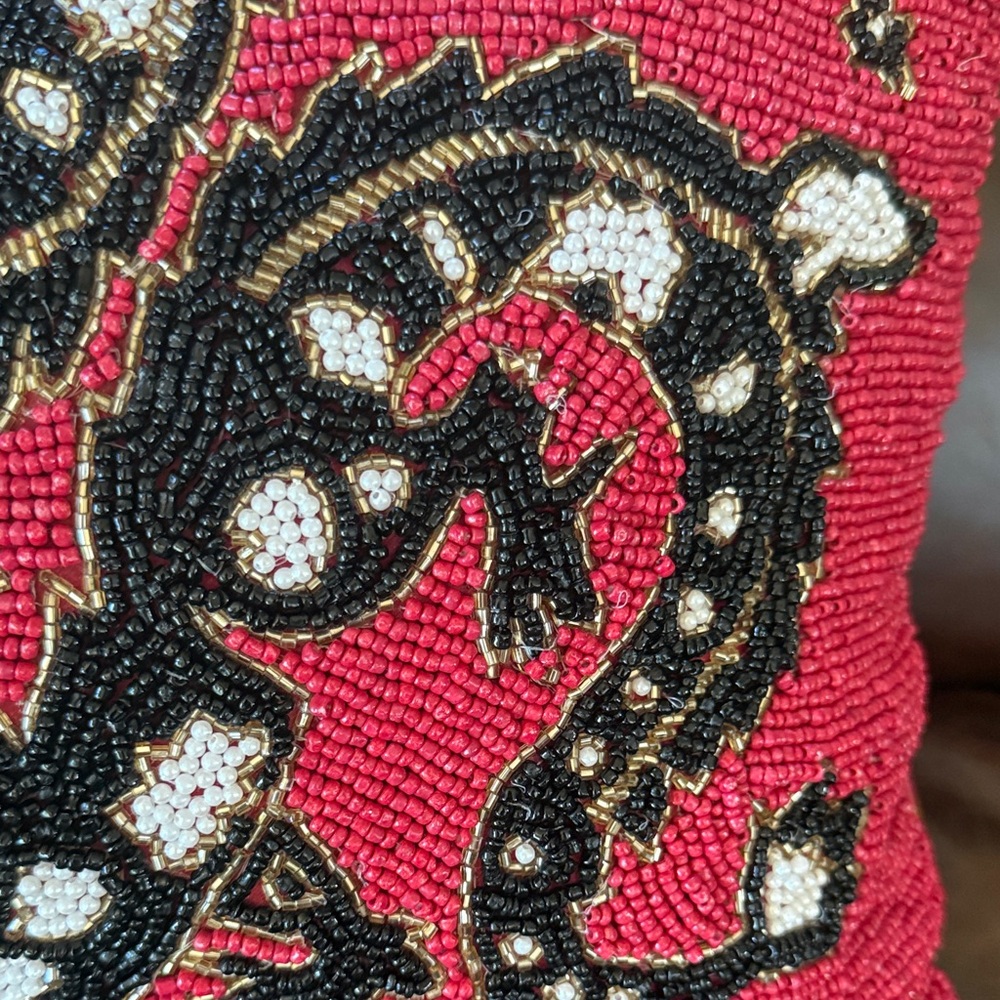 High End Red Black White Gold Beaded Dragon Throw Pillow - Picture 4 of 8